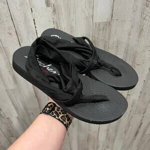 Skechers Meditation Kicks Slingback Flip Flops Womens 7 Black Yoga Foam Slip On